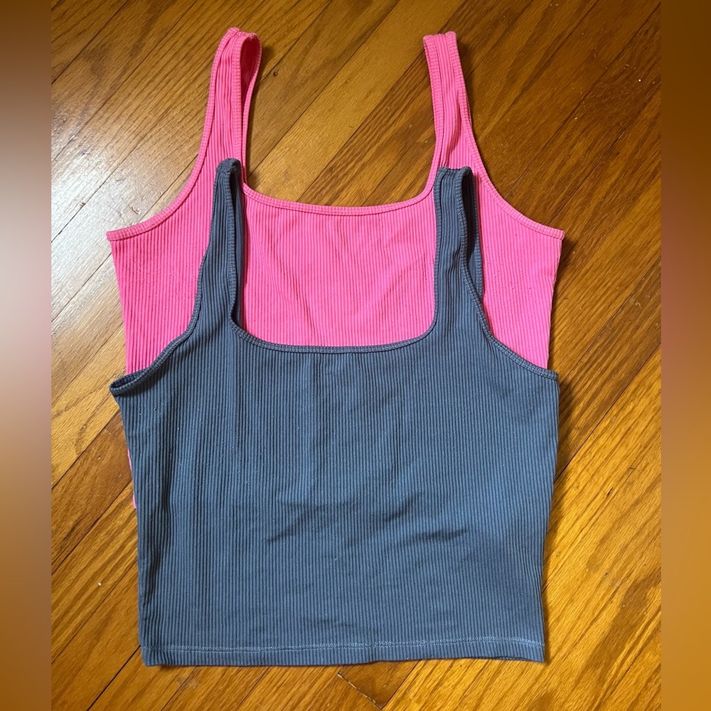 Hollister Ribbed Scoop Neck Tank Top Duo - Pink & Gray/Blue